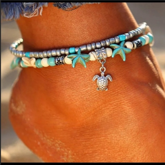 Jewelry - Boho Turquoise & Silver Ankle Bracelet